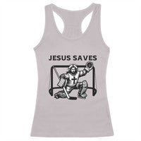 Funny Religious Ice Hockey Goalie Gift Racerback Tank Top Jesus Saves - Wonder Print Shop