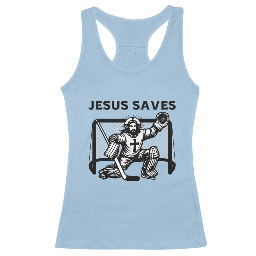 Funny Religious Ice Hockey Goalie Gift Racerback Tank Top Jesus Saves - Wonder Print Shop
