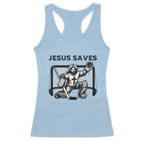 Funny Religious Ice Hockey Goalie Gift Racerback Tank Top Jesus Saves - Wonder Print Shop