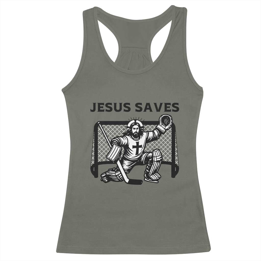 Funny Religious Ice Hockey Goalie Gift Racerback Tank Top Jesus Saves - Wonder Print Shop