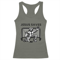 Funny Religious Ice Hockey Goalie Gift Racerback Tank Top Jesus Saves - Wonder Print Shop