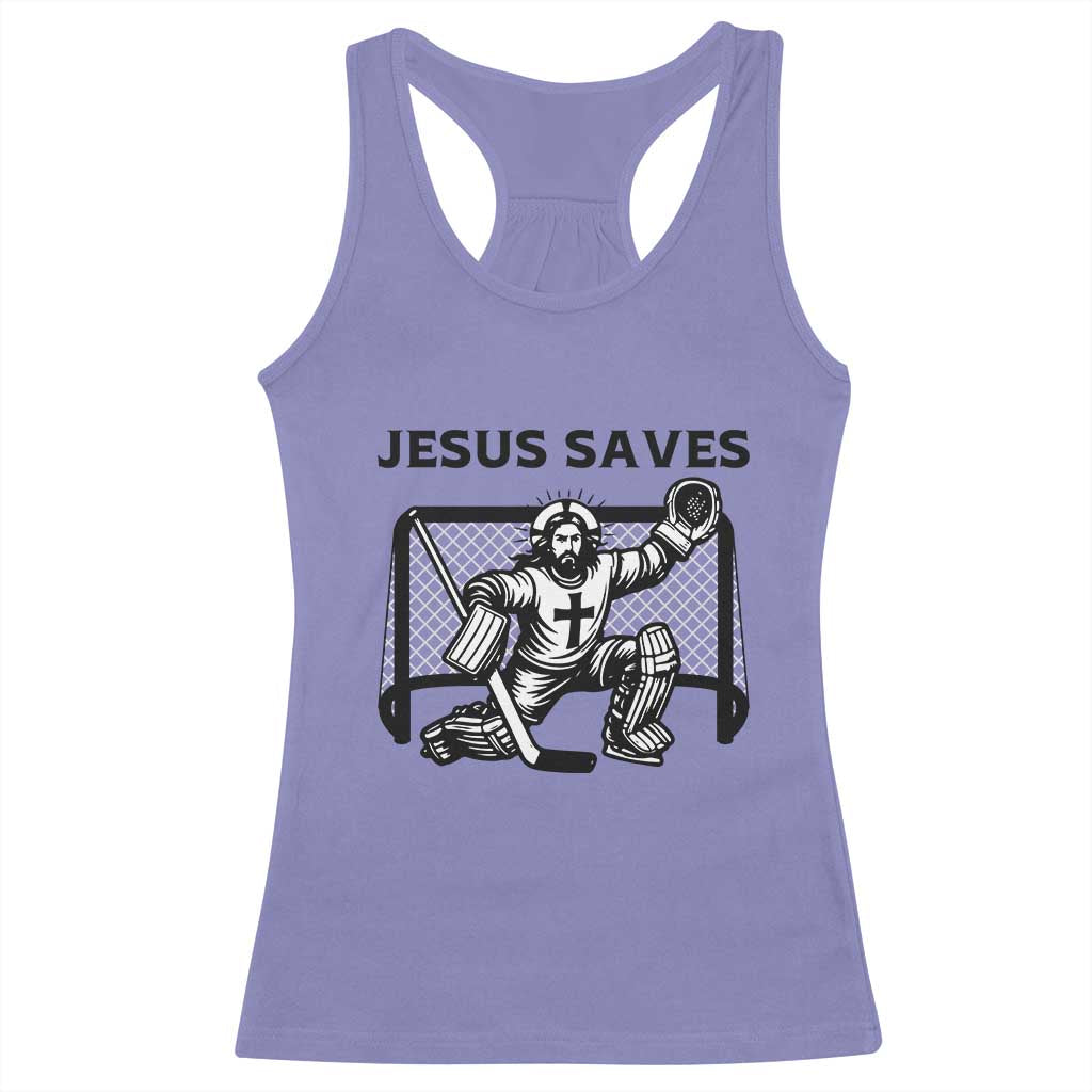 Funny Religious Ice Hockey Goalie Gift Racerback Tank Top Jesus Saves - Wonder Print Shop