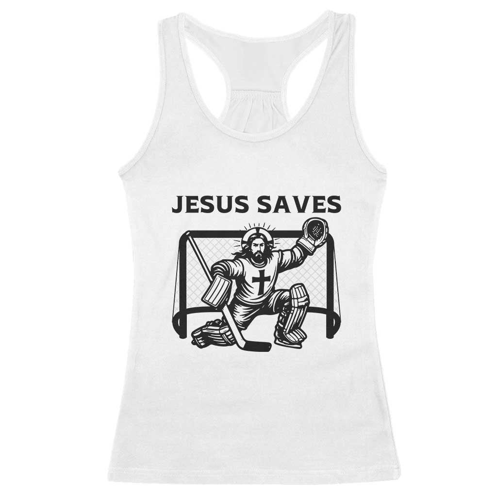 Funny Religious Ice Hockey Goalie Gift Racerback Tank Top Jesus Saves - Wonder Print Shop