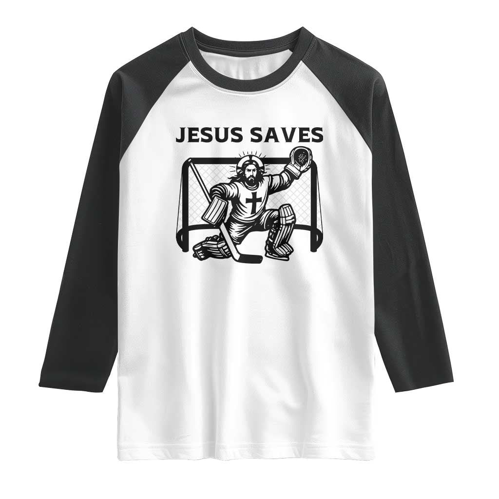 Funny Religious Ice Hockey Goalie Gift Raglan Shirt Jesus Saves - Wonder Print Shop