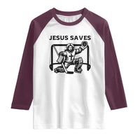 Funny Religious Ice Hockey Goalie Gift Raglan Shirt Jesus Saves - Wonder Print Shop