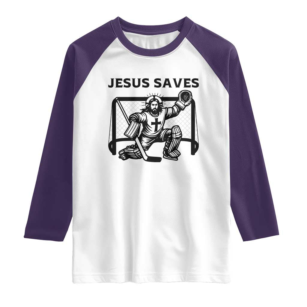 Funny Religious Ice Hockey Goalie Gift Raglan Shirt Jesus Saves - Wonder Print Shop