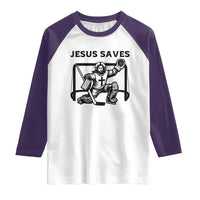 Funny Religious Ice Hockey Goalie Gift Raglan Shirt Jesus Saves - Wonder Print Shop