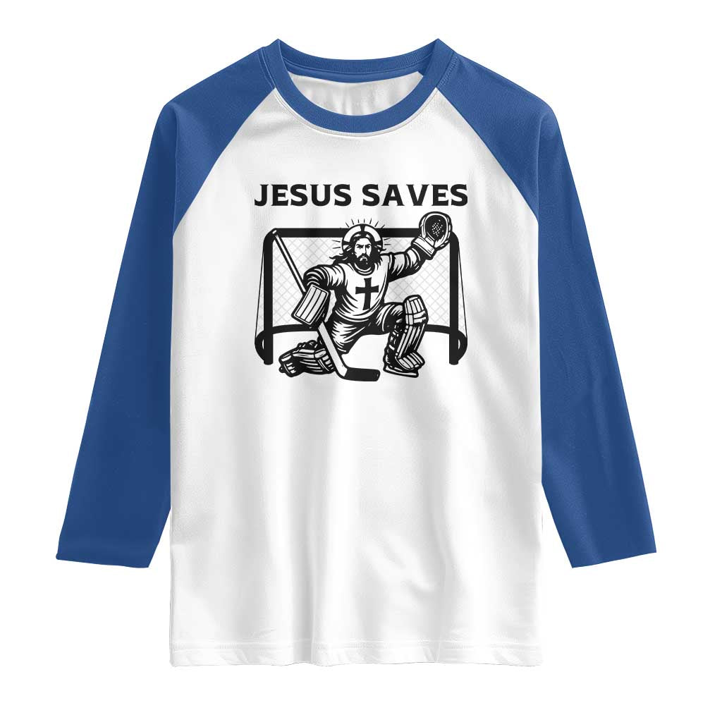 Funny Religious Ice Hockey Goalie Gift Raglan Shirt Jesus Saves - Wonder Print Shop