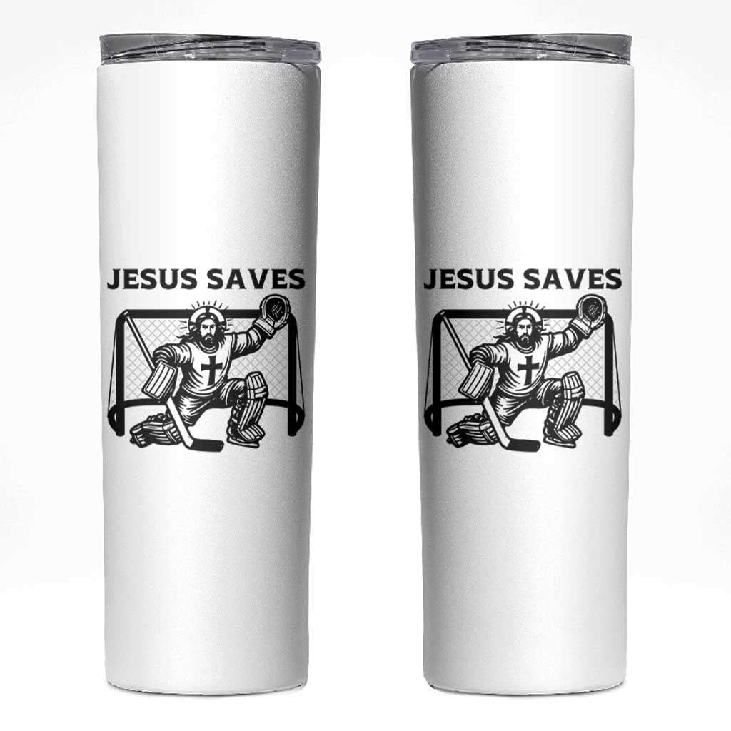 Funny Religious Ice Hockey Goalie Gift Skinny Tumbler Jesus Saves - Wonder Print Shop