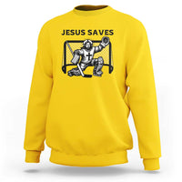 Funny Religious Ice Hockey Goalie Gift Sweatshirt Jesus Saves - Wonder Print Shop