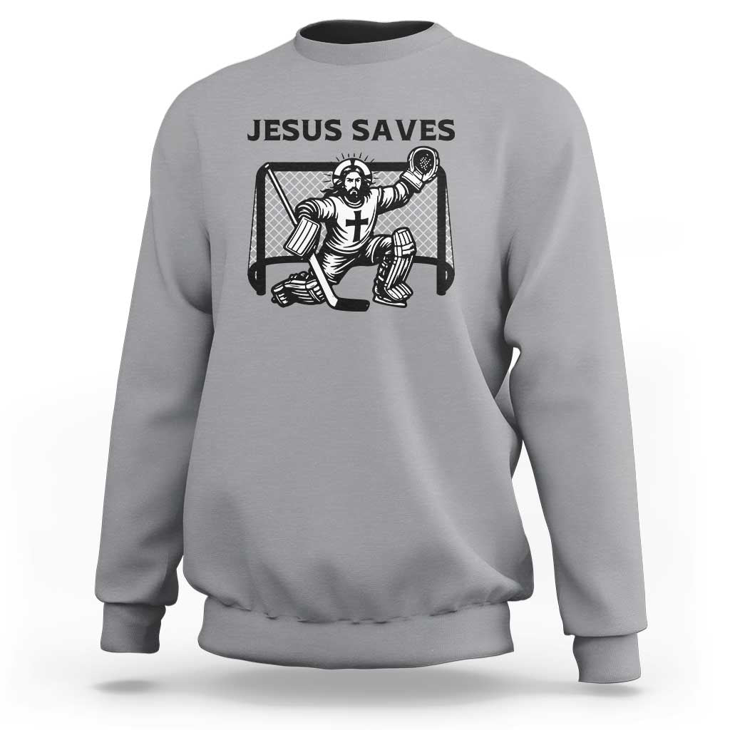 Funny Religious Ice Hockey Goalie Gift Sweatshirt Jesus Saves - Wonder Print Shop