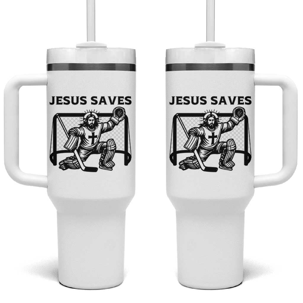 Funny Religious Ice Hockey Goalie Gift Tumbler With Handle Jesus Saves - Wonder Print Shop