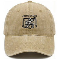 Funny Religious Ice Hockey Goalie Gift Washed Cotton Baseball Cap Jesus Saves