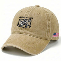 Funny Religious Ice Hockey Goalie Gift Washed Cotton Baseball Cap Jesus Saves