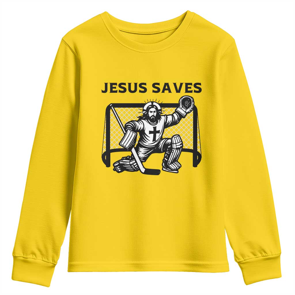 Funny Religious Ice Hockey Goalie Gift Youth Sweatshirt Jesus Saves - Wonder Print Shop