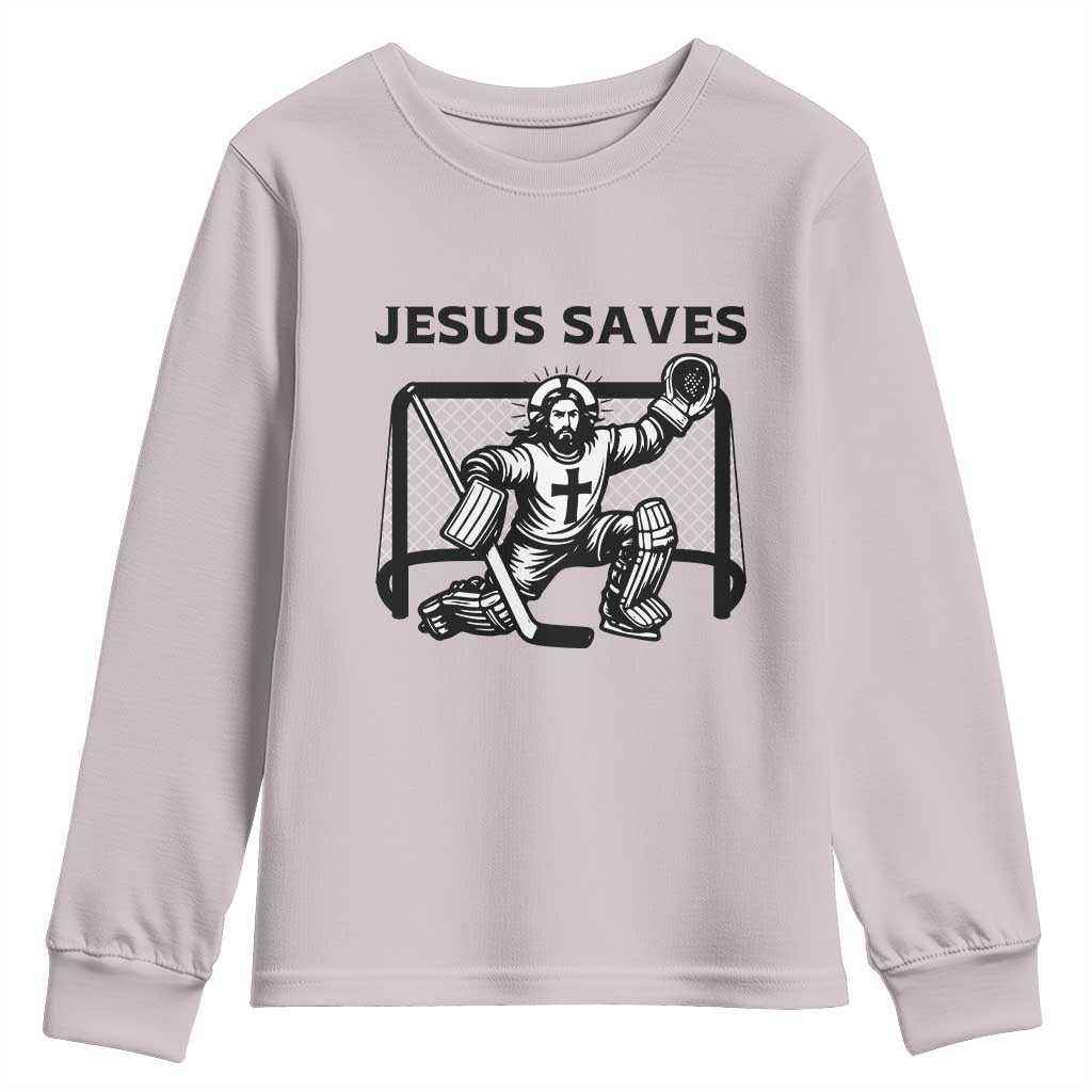 Funny Religious Ice Hockey Goalie Gift Youth Sweatshirt Jesus Saves - Wonder Print Shop