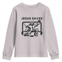Funny Religious Ice Hockey Goalie Gift Youth Sweatshirt Jesus Saves - Wonder Print Shop