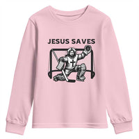 Funny Religious Ice Hockey Goalie Gift Youth Sweatshirt Jesus Saves - Wonder Print Shop