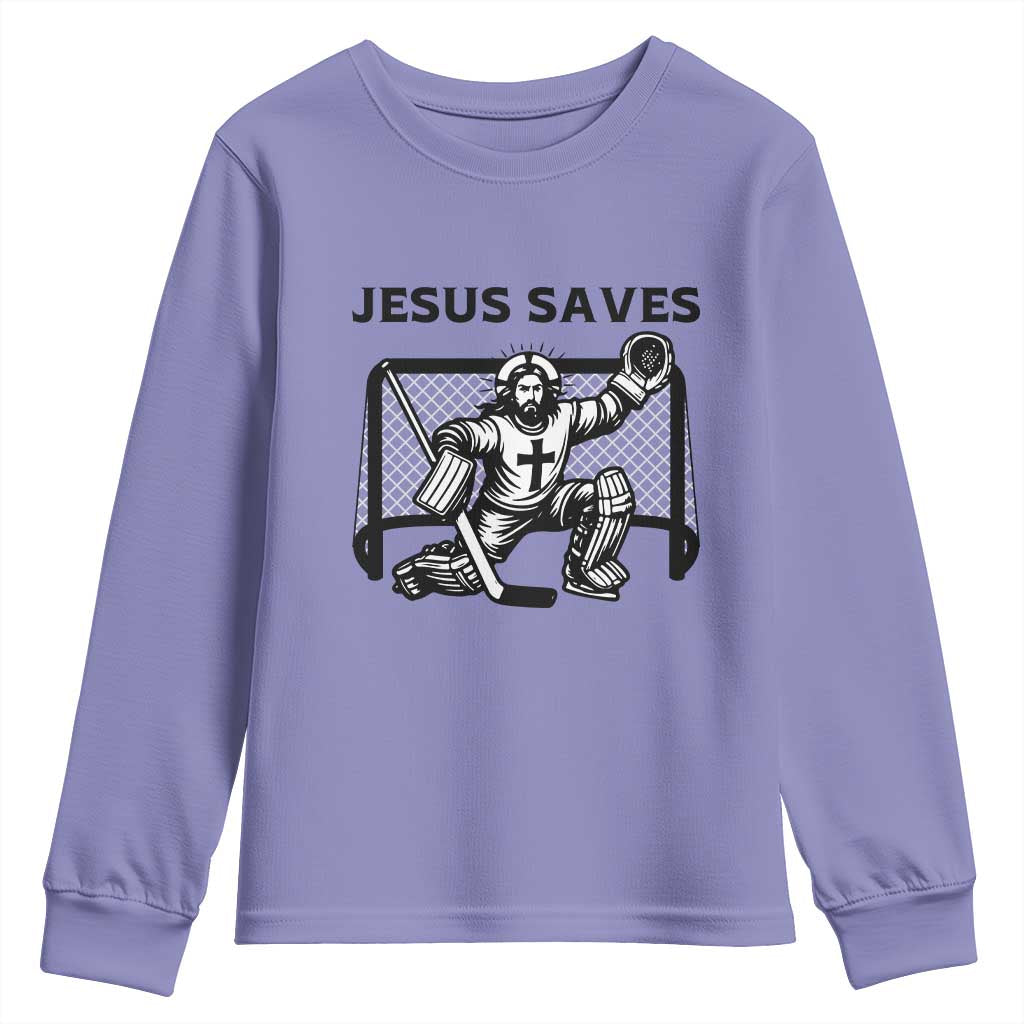 Funny Religious Ice Hockey Goalie Gift Youth Sweatshirt Jesus Saves - Wonder Print Shop