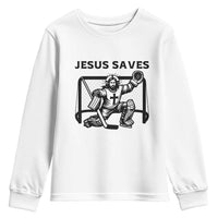 Funny Religious Ice Hockey Goalie Gift Youth Sweatshirt Jesus Saves - Wonder Print Shop