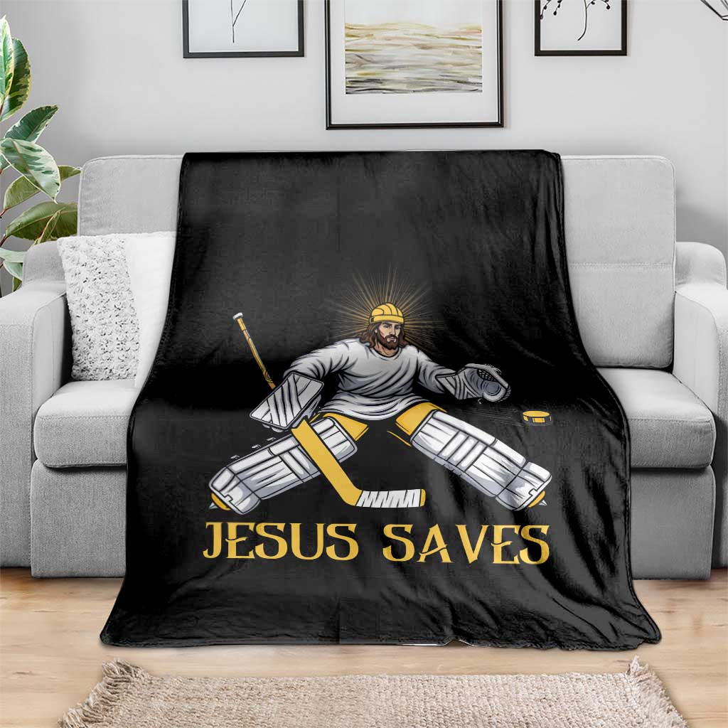 Jesus Saves Throw Blanket Funny Christian Ice Hockey Goalie Gift - Wonder Print Shop
