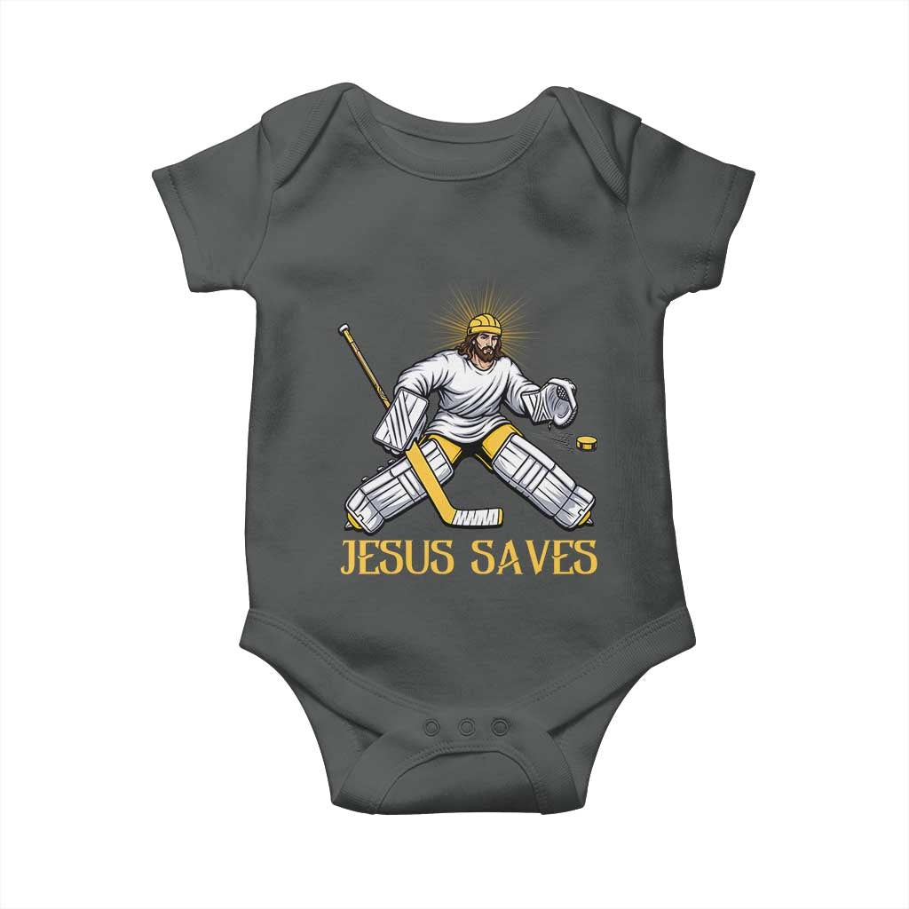 Jesus Saves Baby Onesie Funny Christian Ice Hockey Goalie Gift - Wonder Print Shop
