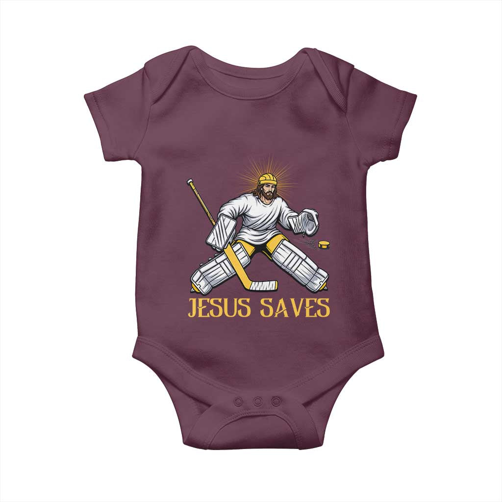 Jesus Saves Baby Onesie Funny Christian Ice Hockey Goalie Gift - Wonder Print Shop