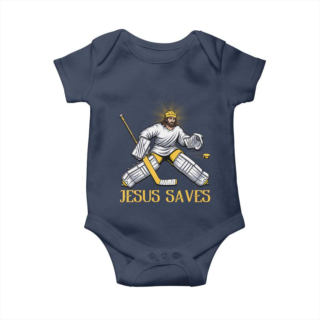 Jesus Saves Baby Onesie Funny Christian Ice Hockey Goalie Gift - Wonder Print Shop