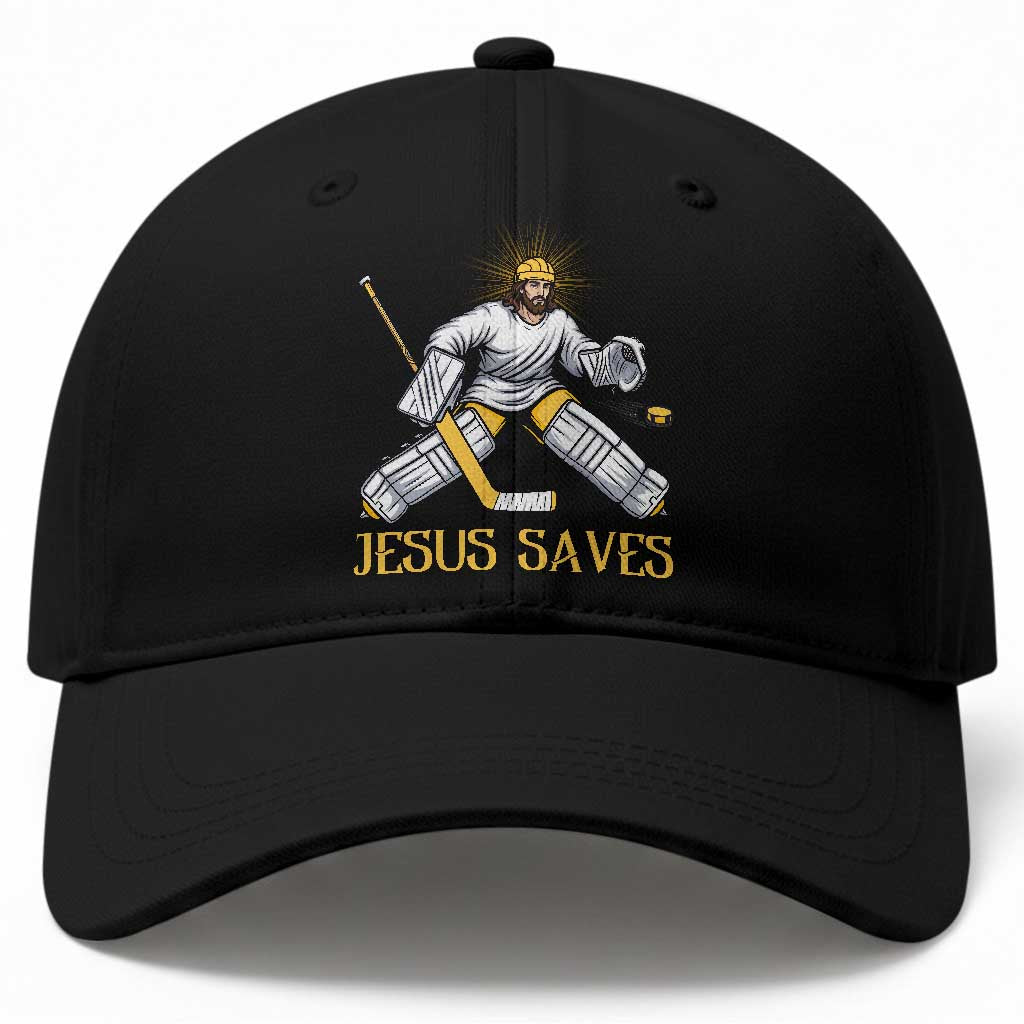 Jesus Saves Baseball Cap Funny Christian Ice Hockey Goalie Gift