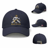Jesus Saves Baseball Cap Funny Christian Ice Hockey Goalie Gift