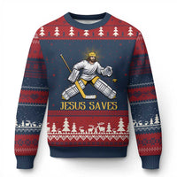 Jesus Saves Ugly Christmas Sweater Funny Christian Ice Hockey Goalie Gift - Wonder Print Shop