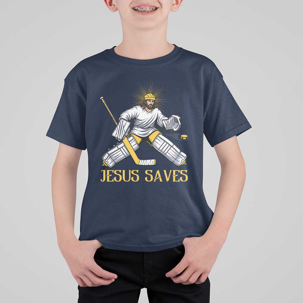 Jesus Saves T Shirt For Kid Funny Christian Ice Hockey Goalie Gift - Wonder Print Shop