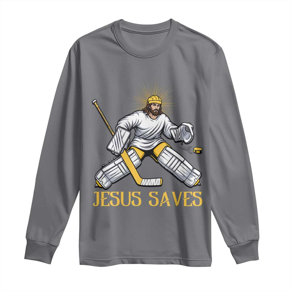 Jesus Saves Long Sleeve Shirt Funny Christian Ice Hockey Goalie Gift - Wonder Print Shop
