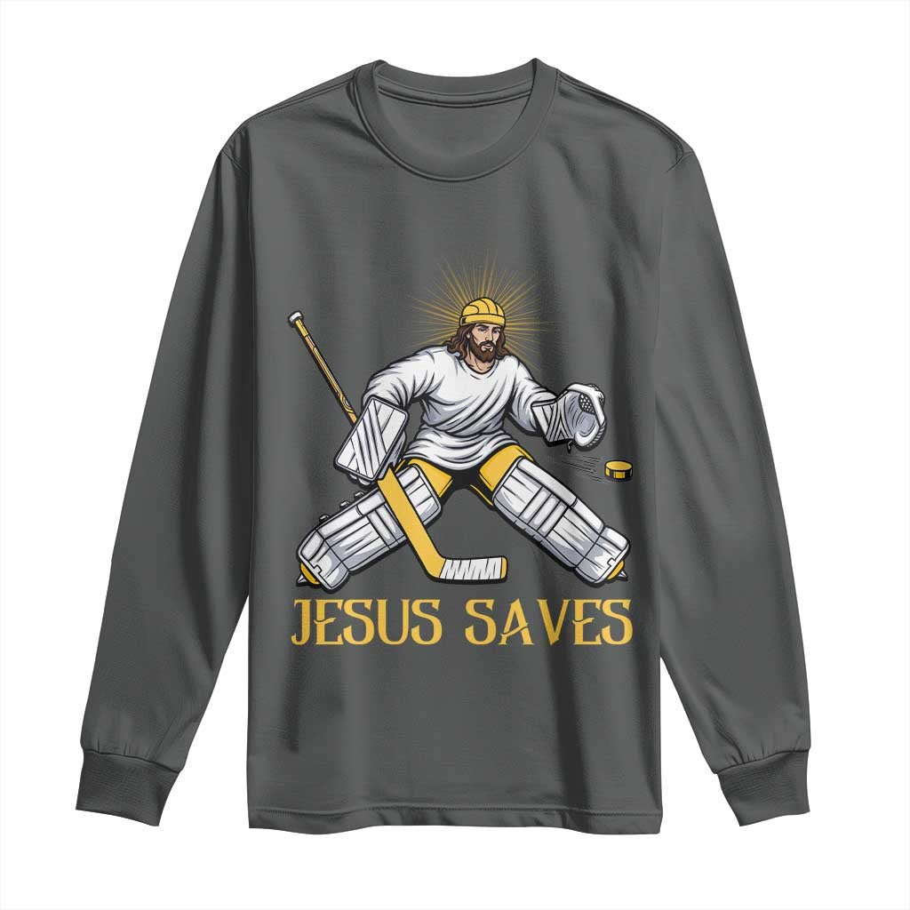 Jesus Saves Long Sleeve Shirt Funny Christian Ice Hockey Goalie Gift - Wonder Print Shop