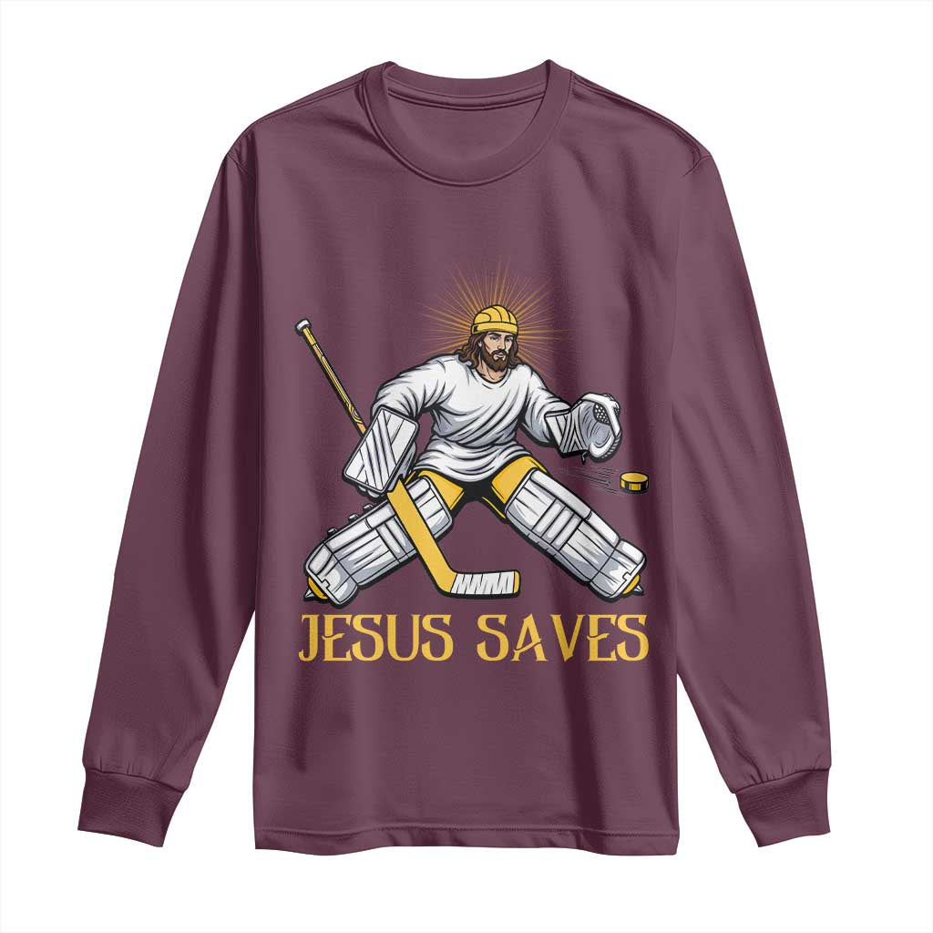 Jesus Saves Long Sleeve Shirt Funny Christian Ice Hockey Goalie Gift - Wonder Print Shop