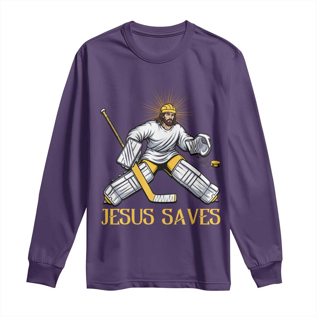 Jesus Saves Long Sleeve Shirt Funny Christian Ice Hockey Goalie Gift - Wonder Print Shop