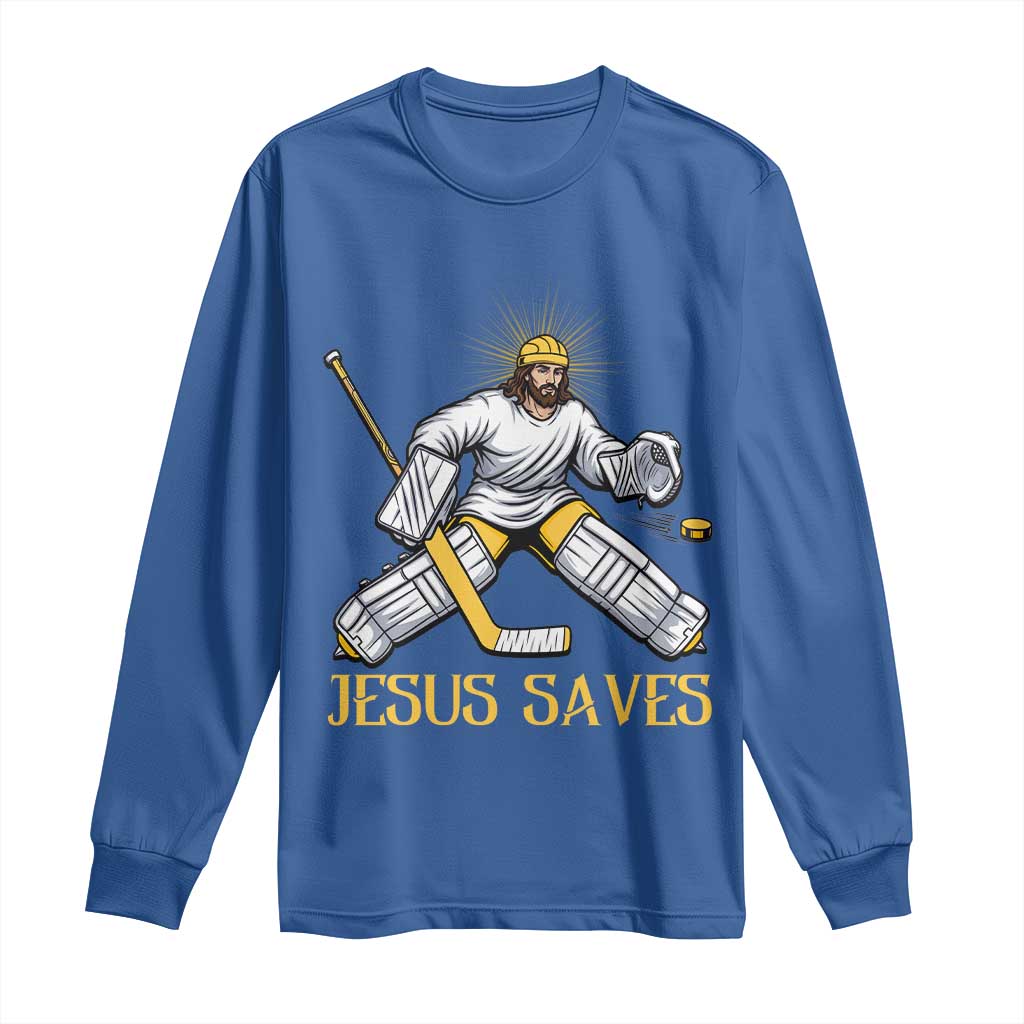 Jesus Saves Long Sleeve Shirt Funny Christian Ice Hockey Goalie Gift - Wonder Print Shop