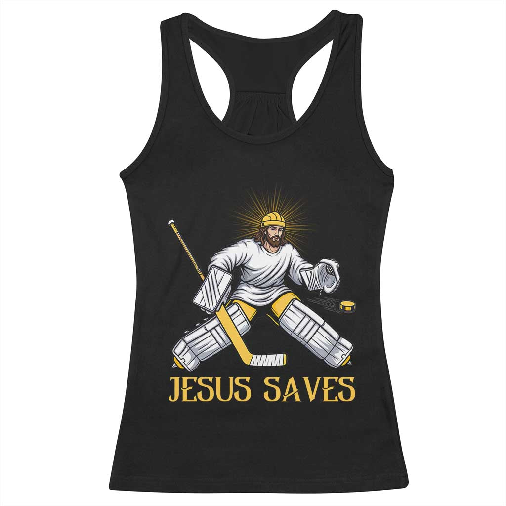 Jesus Saves Racerback Tank Top Funny Christian Ice Hockey Goalie Gift - Wonder Print Shop
