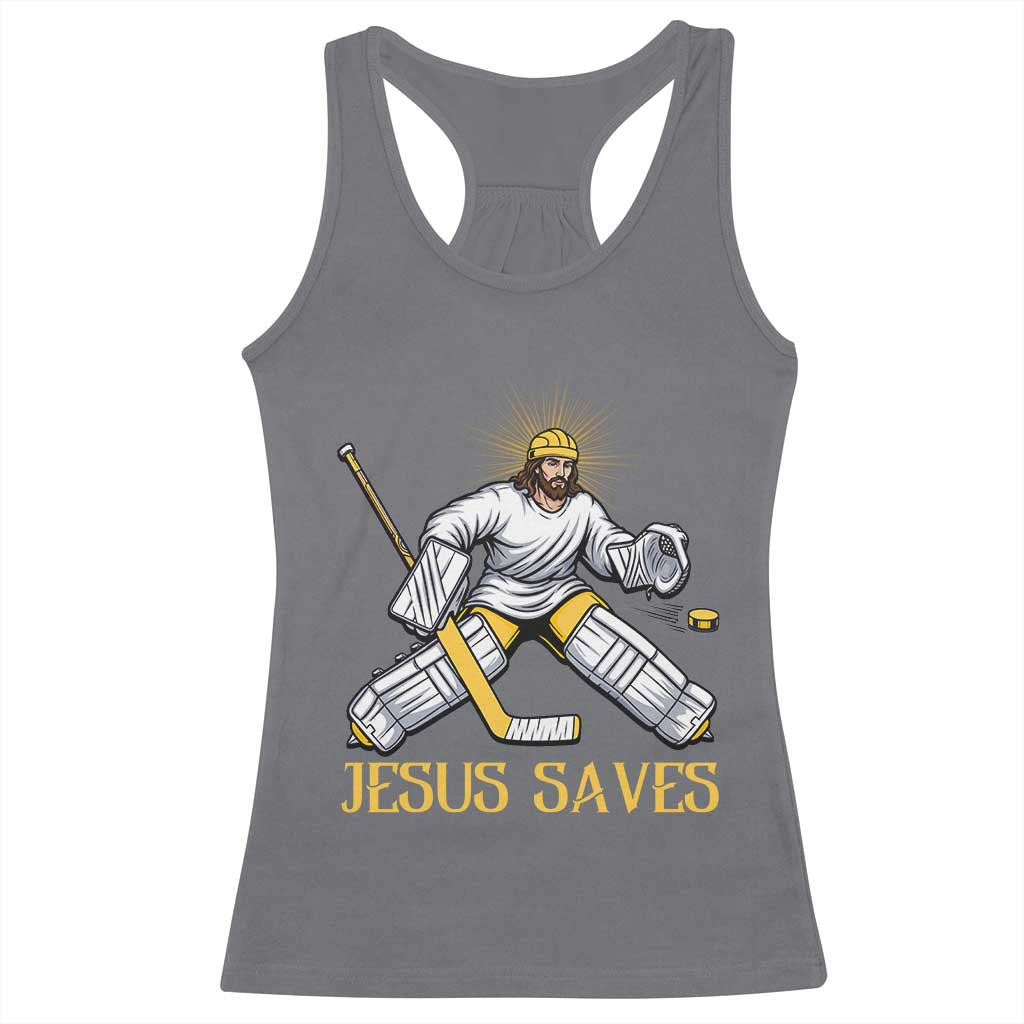 Jesus Saves Racerback Tank Top Funny Christian Ice Hockey Goalie Gift - Wonder Print Shop