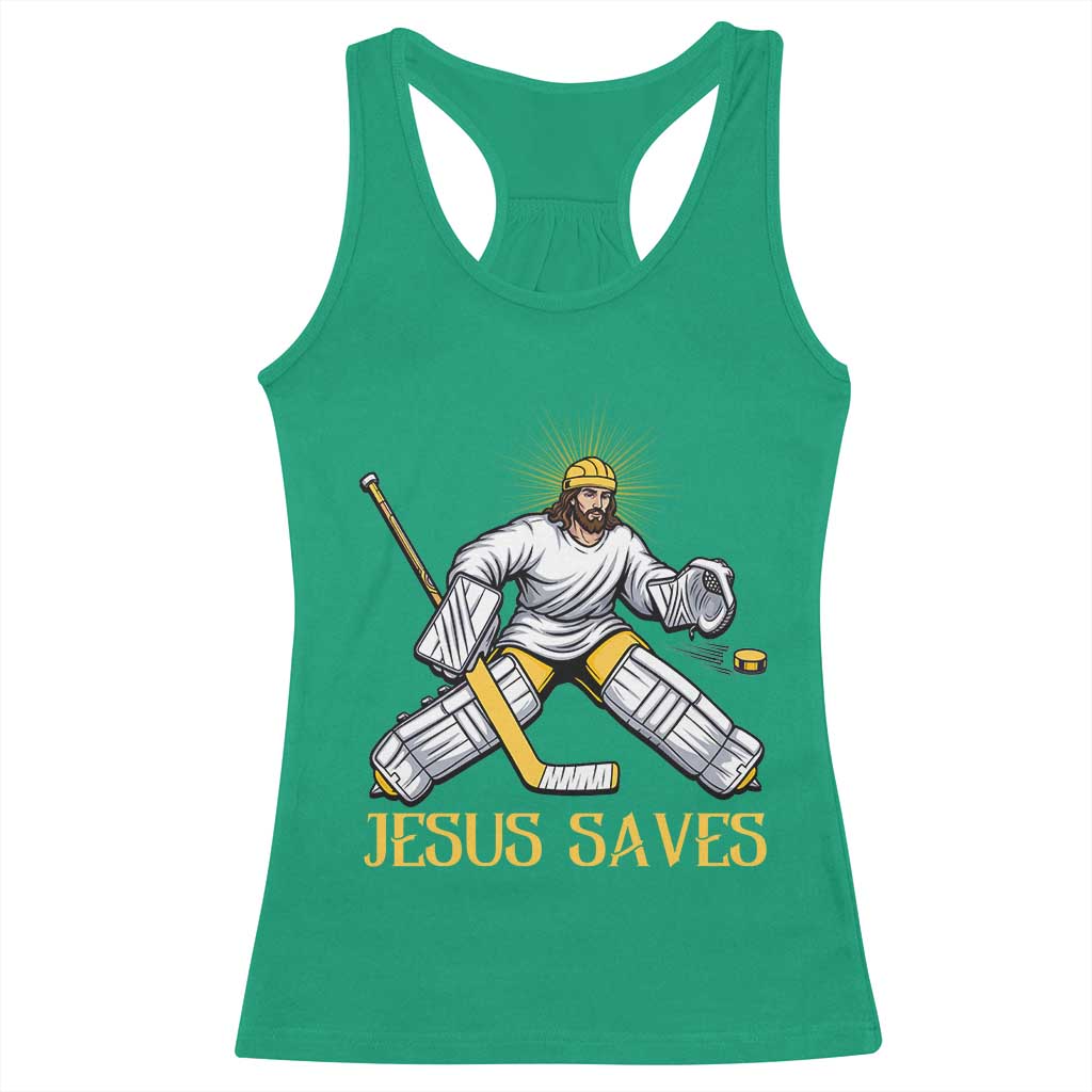 Jesus Saves Racerback Tank Top Funny Christian Ice Hockey Goalie Gift - Wonder Print Shop