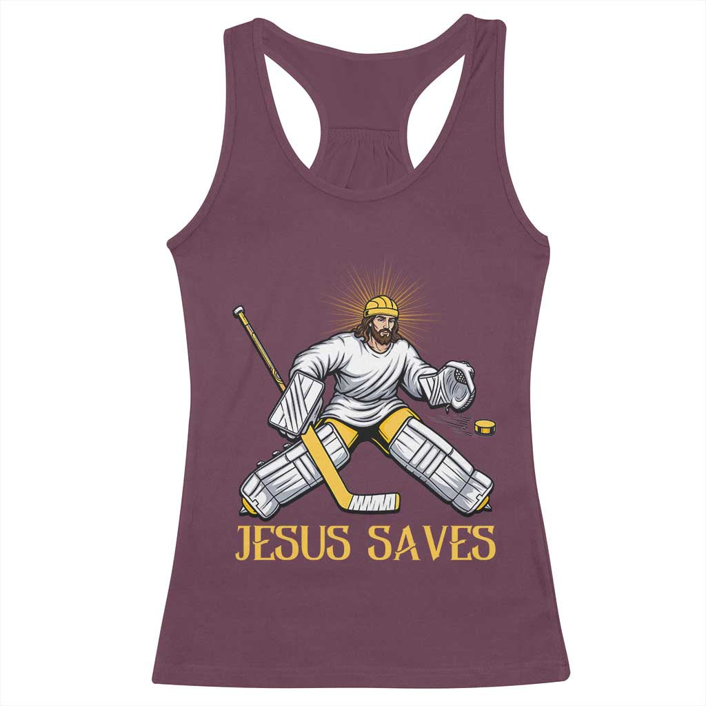 Jesus Saves Racerback Tank Top Funny Christian Ice Hockey Goalie Gift - Wonder Print Shop