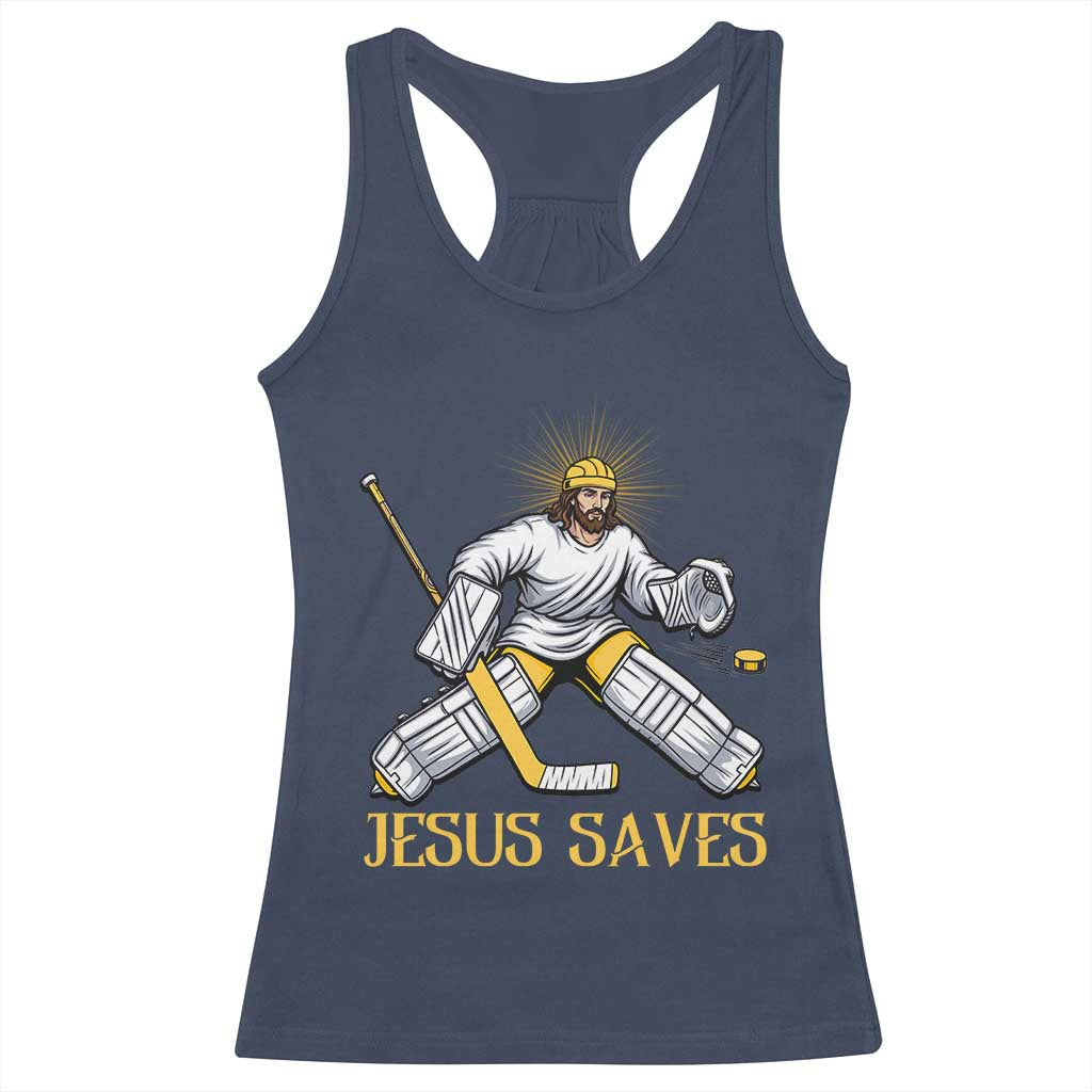 Jesus Saves Racerback Tank Top Funny Christian Ice Hockey Goalie Gift - Wonder Print Shop