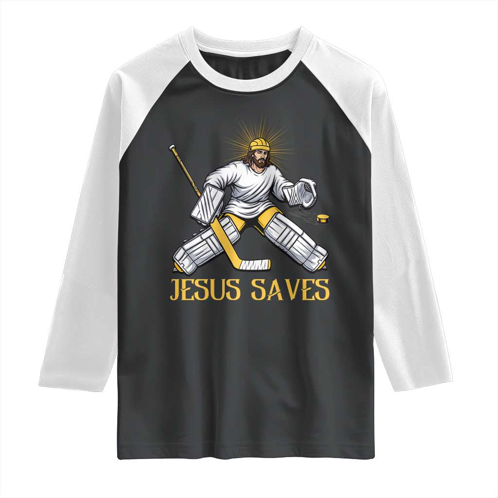 Jesus Saves Raglan Shirt Funny Christian Ice Hockey Goalie Gift - Wonder Print Shop