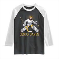 Jesus Saves Raglan Shirt Funny Christian Ice Hockey Goalie Gift - Wonder Print Shop