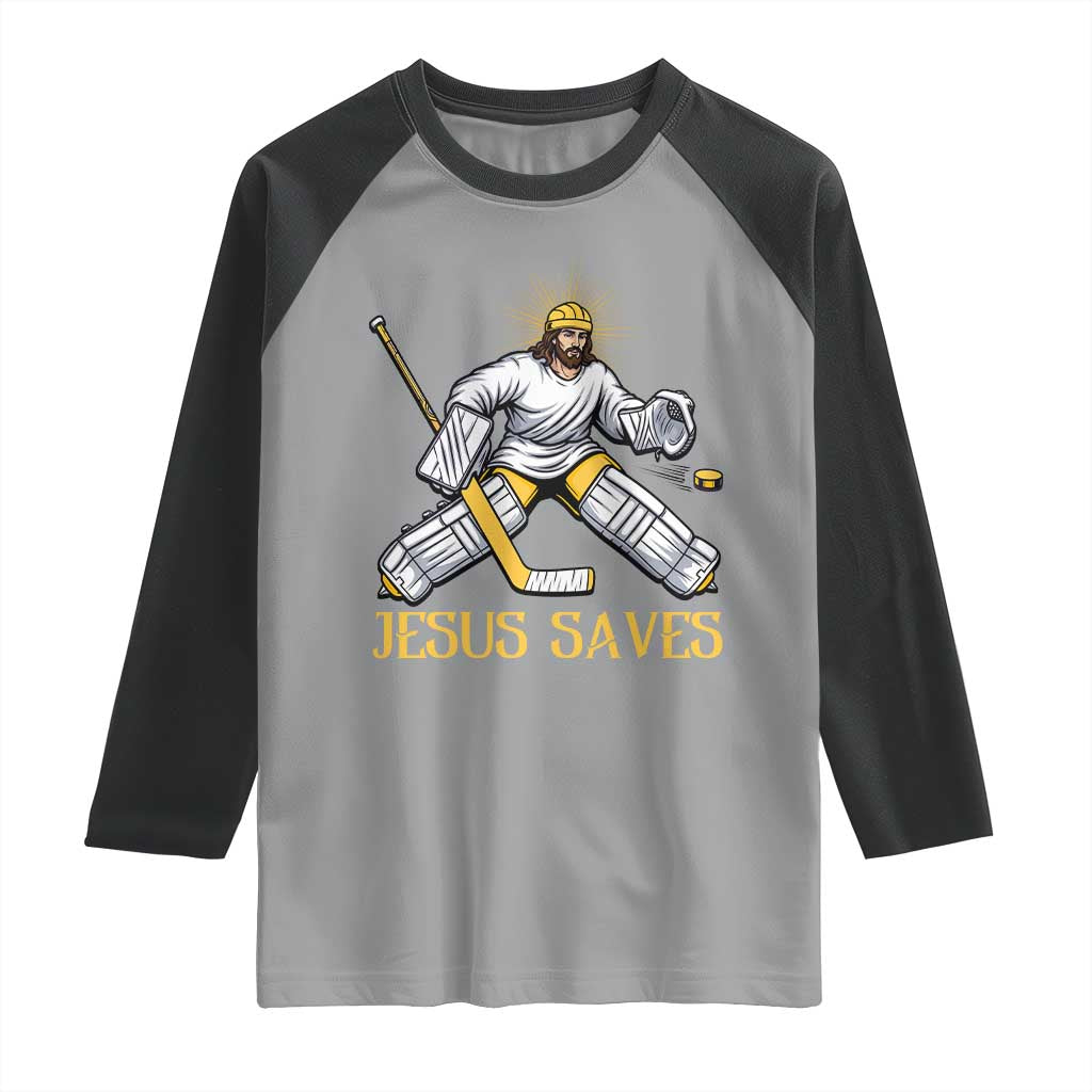 Jesus Saves Raglan Shirt Funny Christian Ice Hockey Goalie Gift - Wonder Print Shop