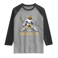 Jesus Saves Raglan Shirt Funny Christian Ice Hockey Goalie Gift - Wonder Print Shop