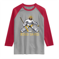 Jesus Saves Raglan Shirt Funny Christian Ice Hockey Goalie Gift - Wonder Print Shop