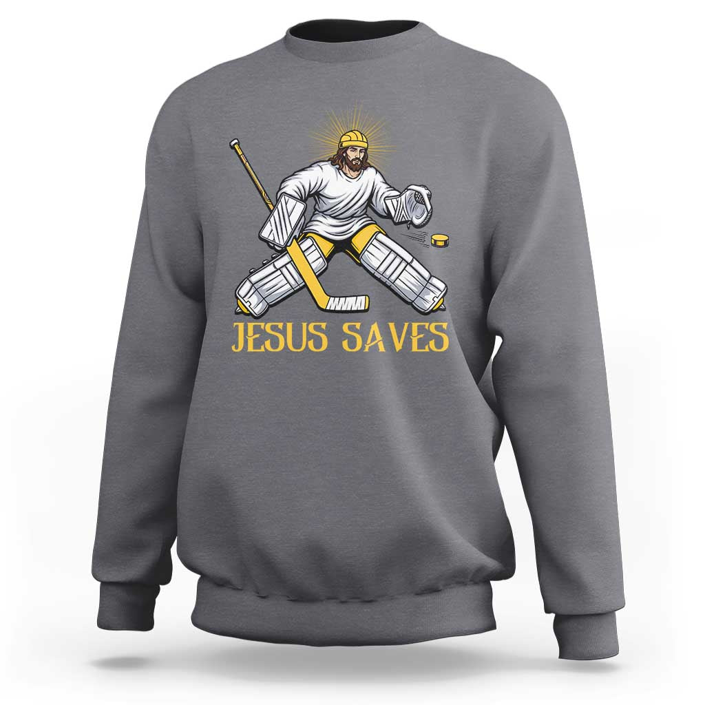 Jesus Saves Sweatshirt Funny Christian Ice Hockey Goalie Gift - Wonder Print Shop