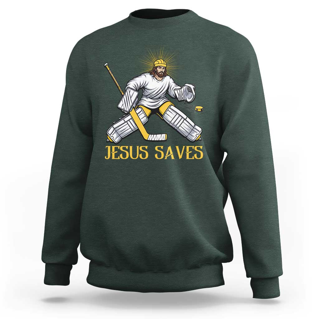 Jesus Saves Sweatshirt Funny Christian Ice Hockey Goalie Gift - Wonder Print Shop
