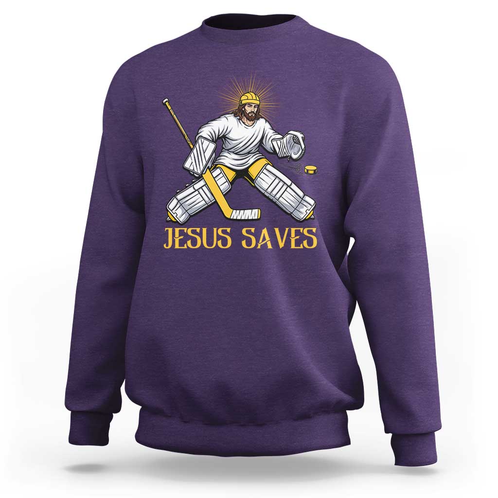 Jesus Saves Sweatshirt Funny Christian Ice Hockey Goalie Gift - Wonder Print Shop
